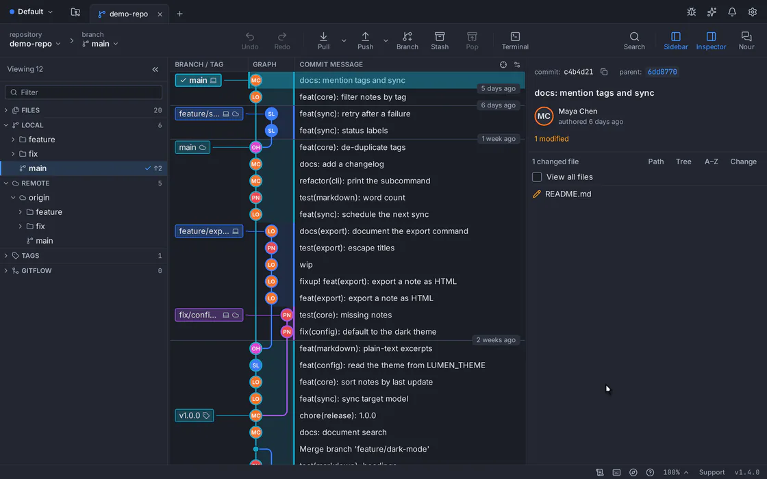 GitTree Demo: Vergleichen eines Zweigs, Erstellen eines Release-Zweigs und Zusammenführen