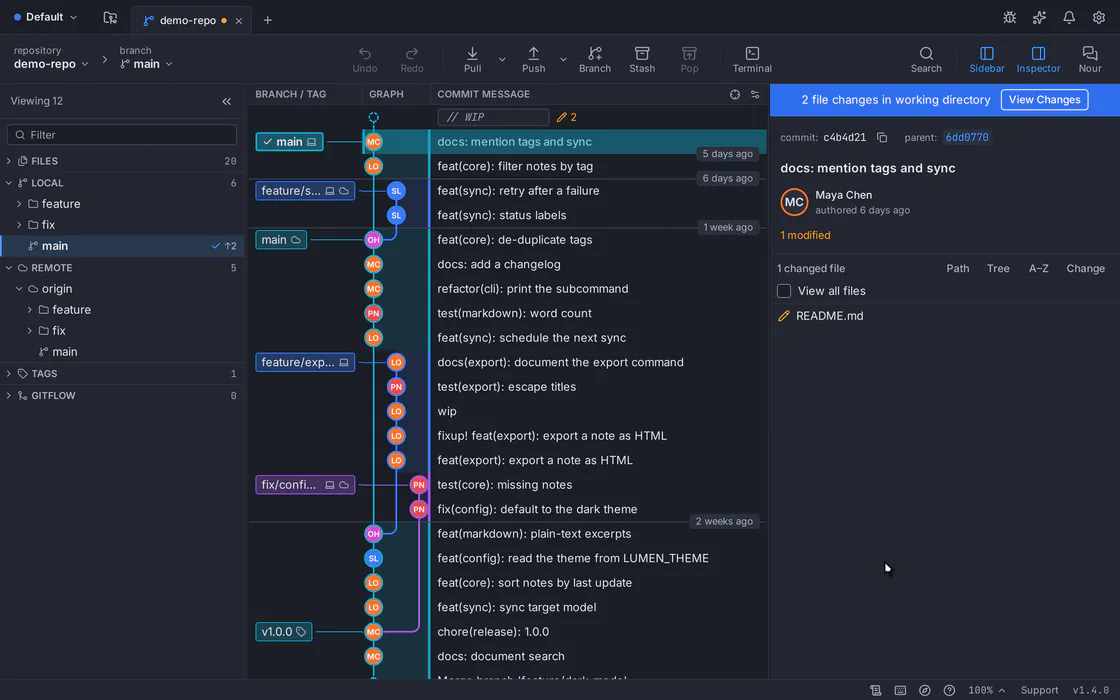 GitTree Demo: Einen Brocken inszenieren und Zeilen auswählen, dann festlegen