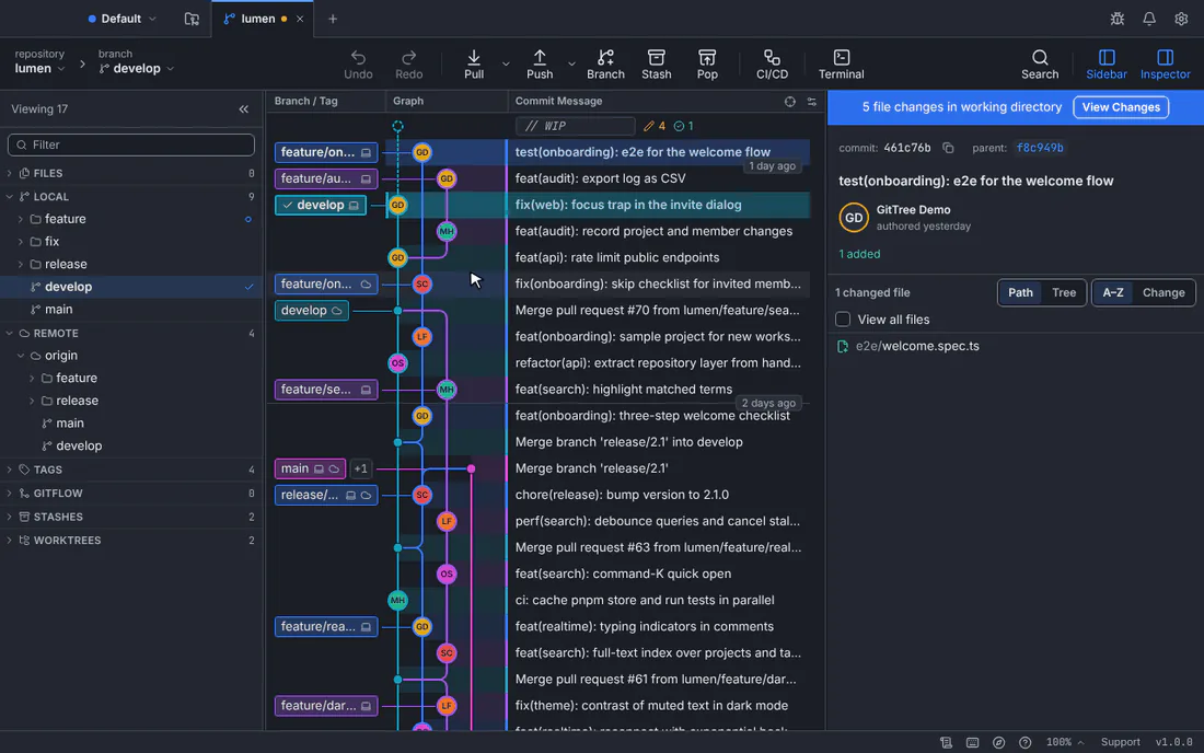 Animation: the graph search opens, “search” is typed and the selection moves from match to match